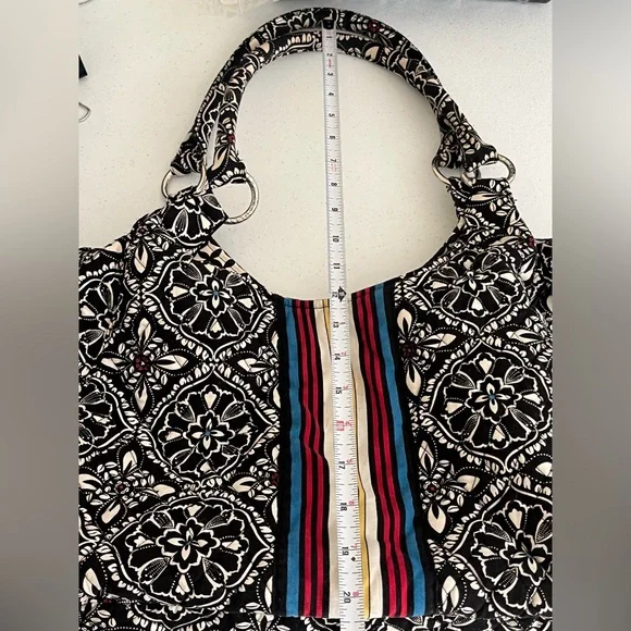 Vera Bradley Barcelona Black White Multicolor Stripe Scoop Quilted Purse - Picture 10 of 10